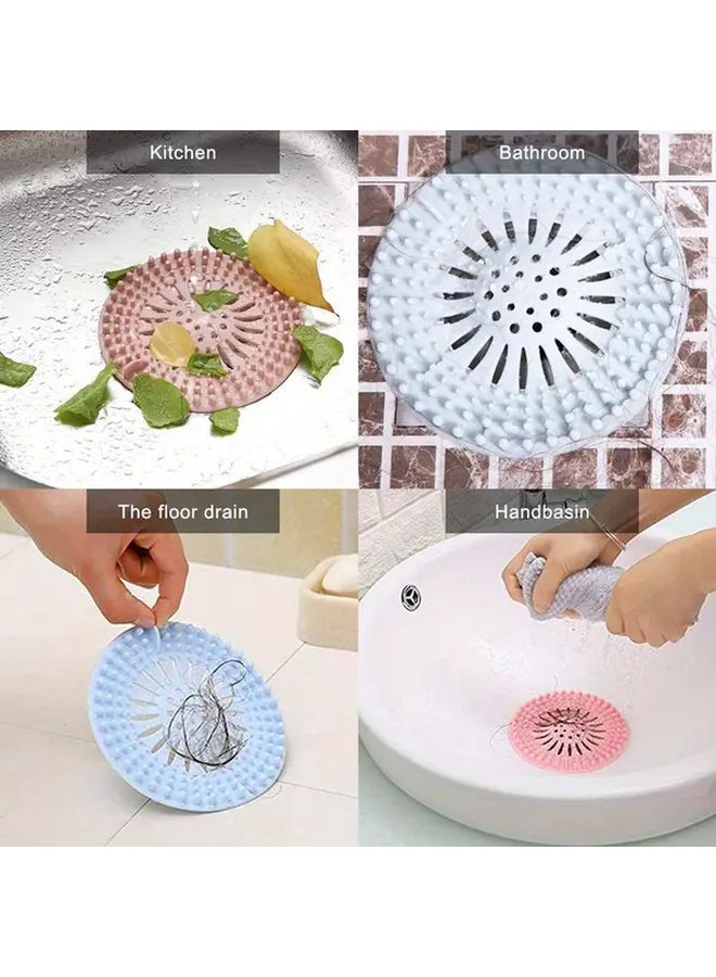 5pcs Random Color Silicone Hair Catcher With Heart Shaped Drain Protector Easy To Clean - Image 3